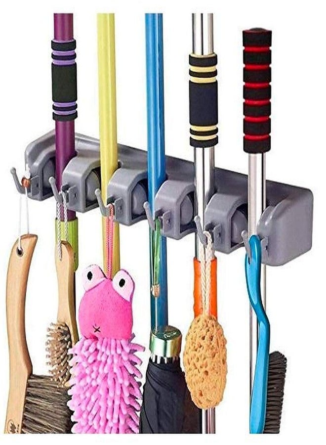 أيونيكس حامل الممسحة والمكنسة الجداري من أيونيكس - 5 فتحات و6 خطافات - منظم للمكانس والمناشف وأدوات التنظيف - يُثبت بسهولة على الحائط - Image 1